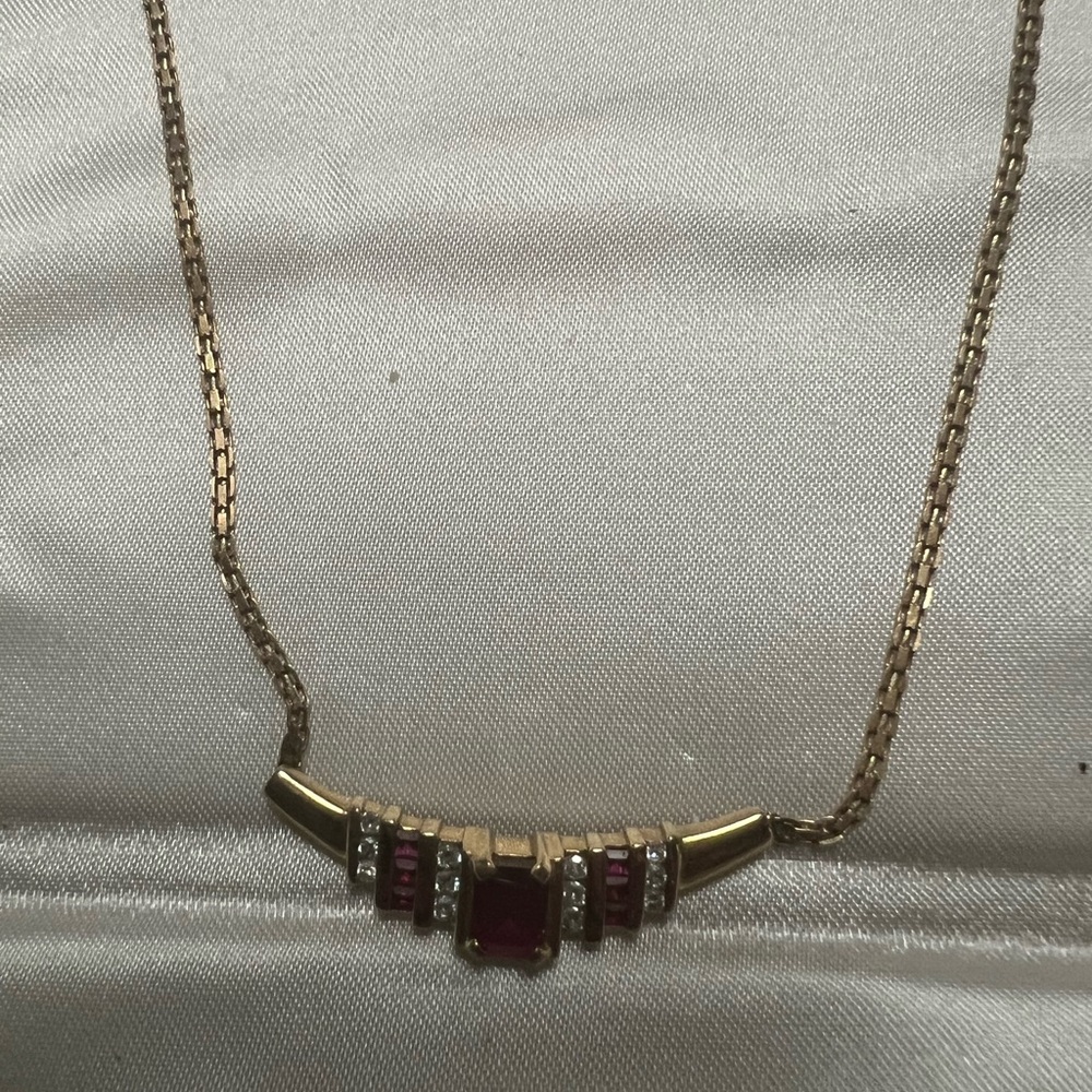 Gold-Tone Necklace with Red Gem Accents - Women Jewelry